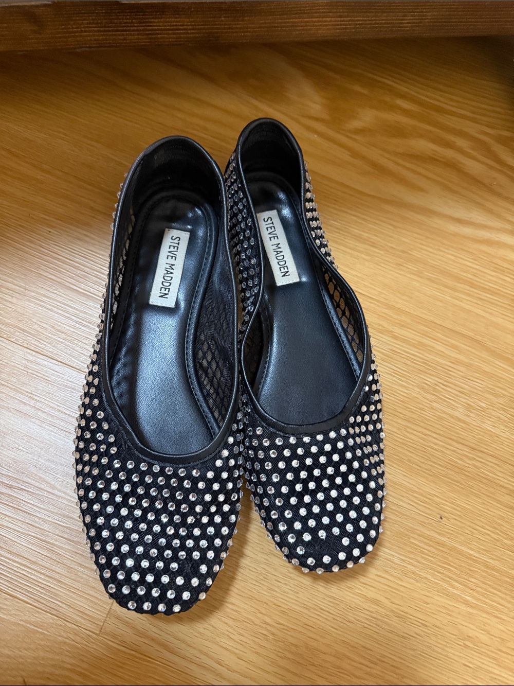 Steve Madden Black Crystal Studded Ballet Flats